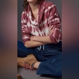 Anthropologie Pilcro Sweater Thermal Burgundy Tie Dye Waffle Knit Pullover Small